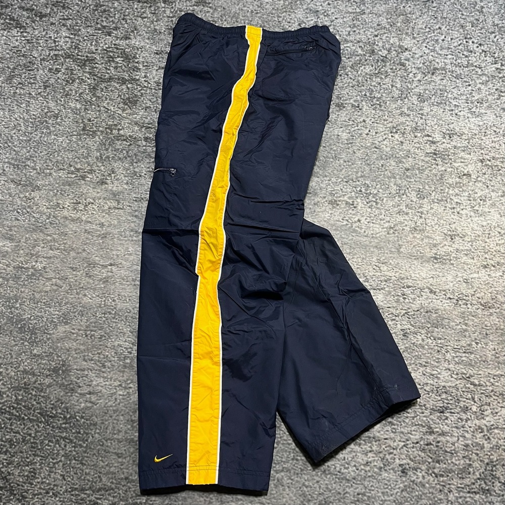 Nike Track Pants Mens XL Navy Blue Yellow Striped Baggy Wide‎ Leg Swoosh Y2K